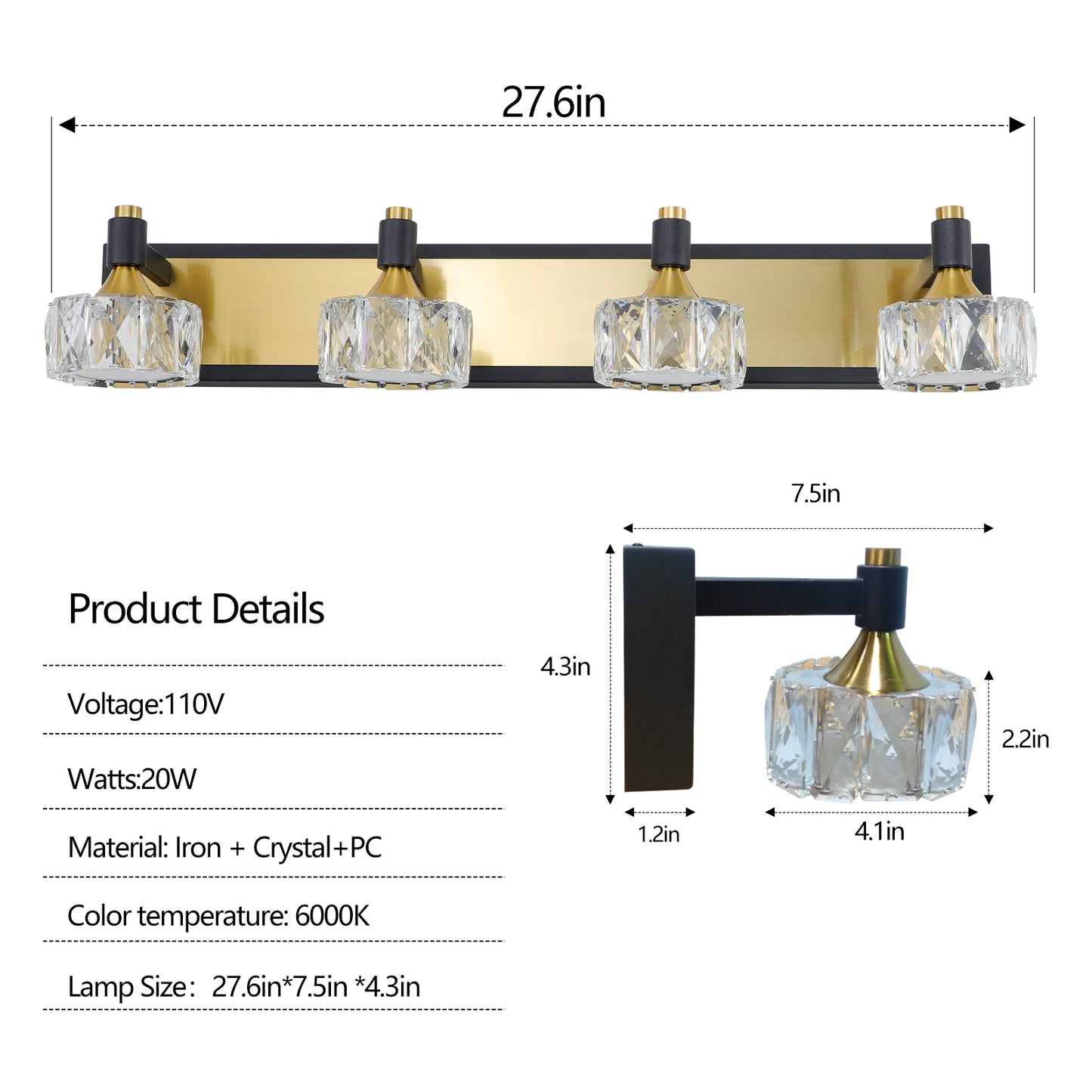 LED 4-Light Modern Crystal Bathroom Vanity Light -DG2023