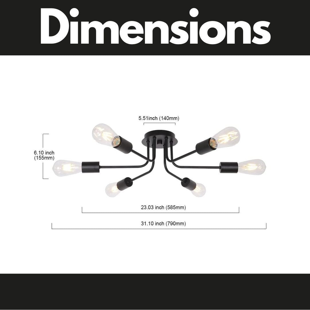 Modern Sputnik Chandelier 6 Light Semi Flush Mount Ceiling Lighting