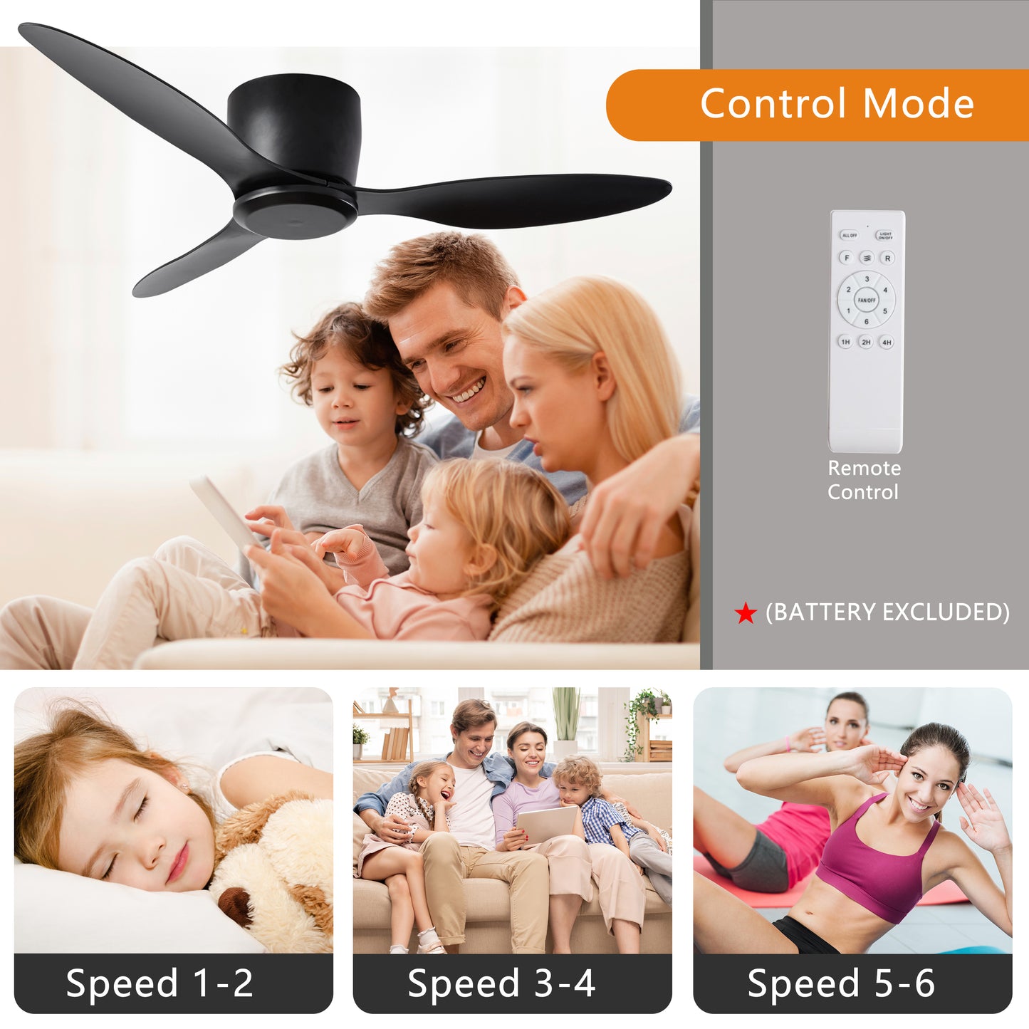 42" Flush Mount Ceiling Fan without light
