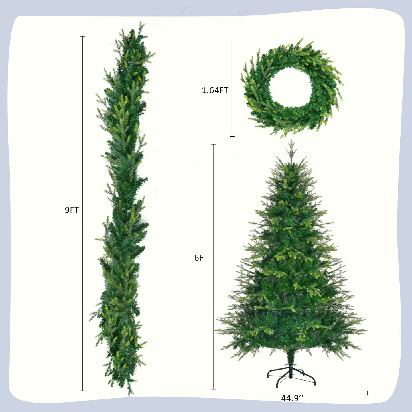 6FT Pre-Lit Aspen Fir Artificial Christmas Tree with Wreath & Garland,Grass Green Xmas Tree with 380 Multi-Color LED Lights, 11 Lighting Modes, 861 PE Branch Tips, for Indoor Holiday Decor