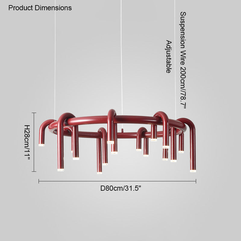 Diff U-tubes Red Round Chandelier-DF2157