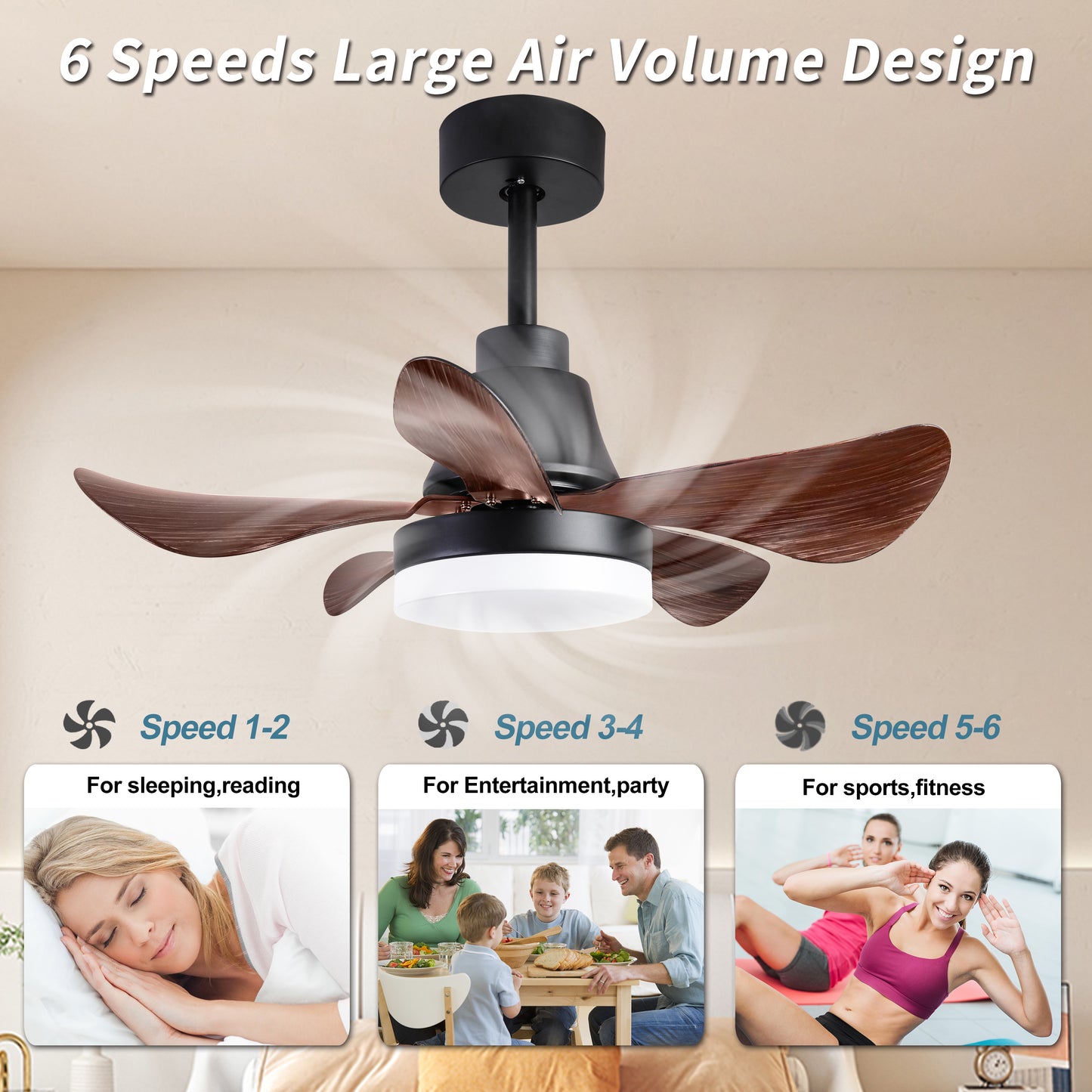 28 lnch Ceiling Fan with Lights Remote Control, Small Ceiling Fan Flush Mount