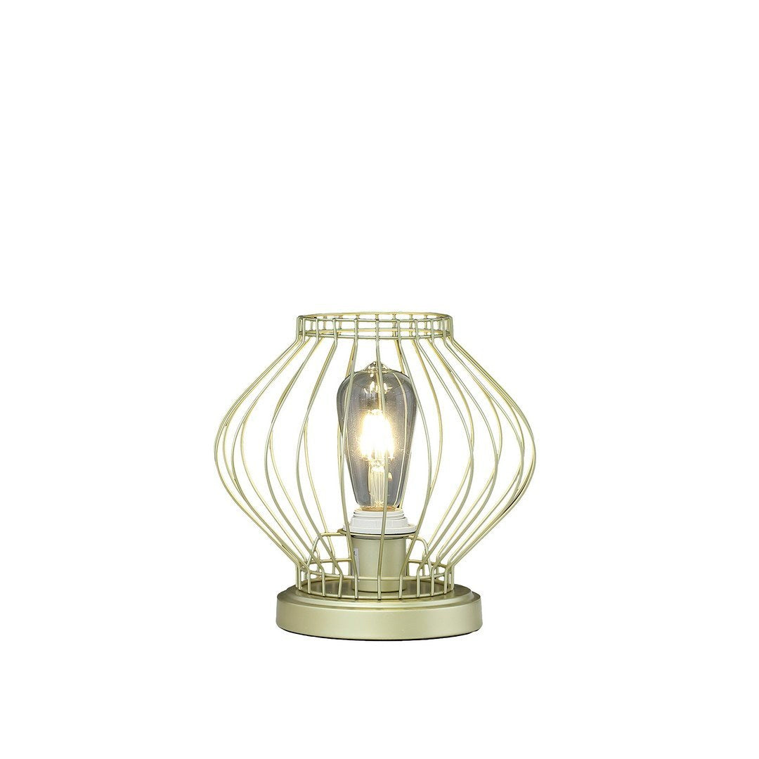 9.5" In Industrial Farm Cage Satin Matte Gold Uplight Metal Table Lamp