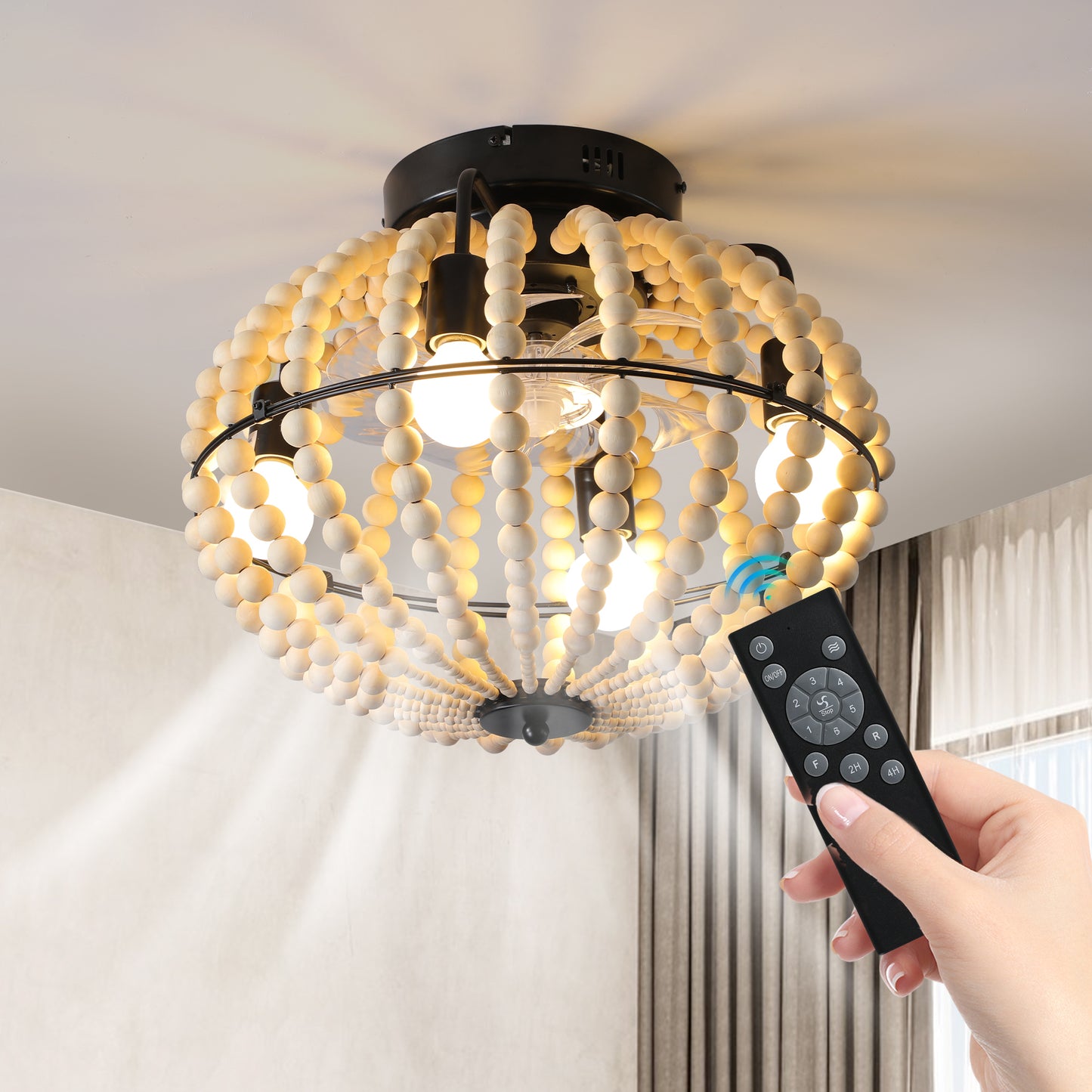 Beaded Fan lamp Wood Beaded Chandelier -DG2011