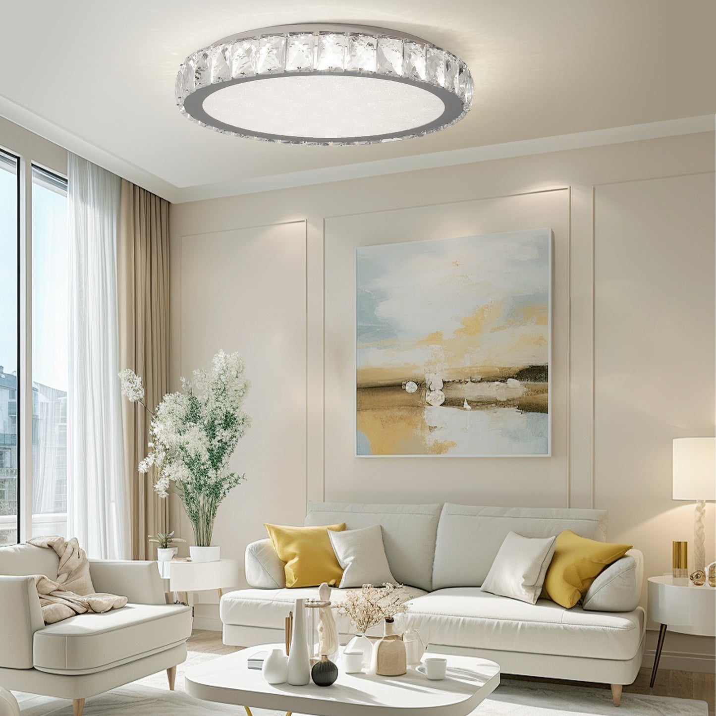 Crystal LED Ceiling Light, 19.7-Inch Flush Mount