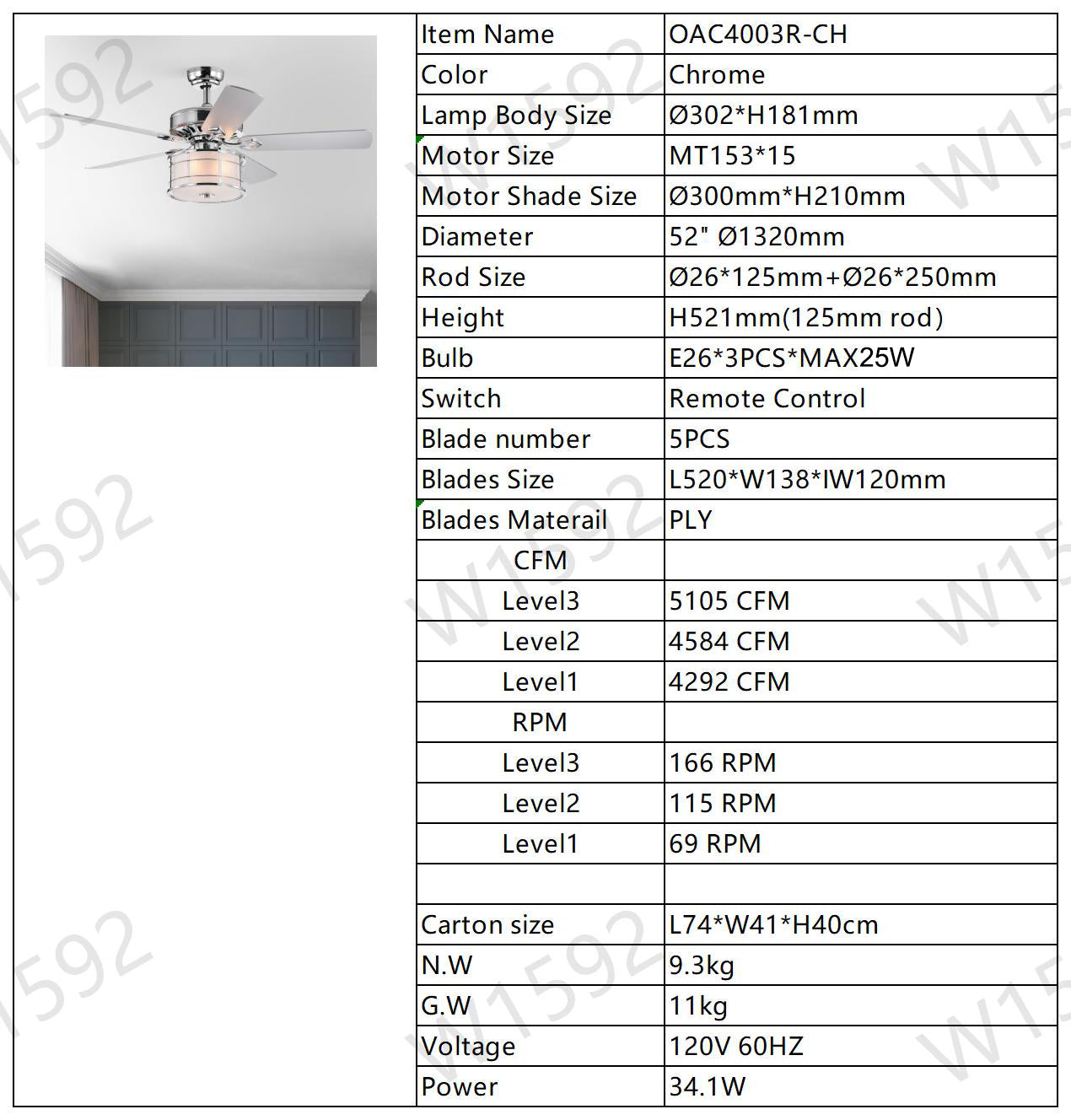 52" 3-Light Chrome Drum Shade LED Ceiling Fan