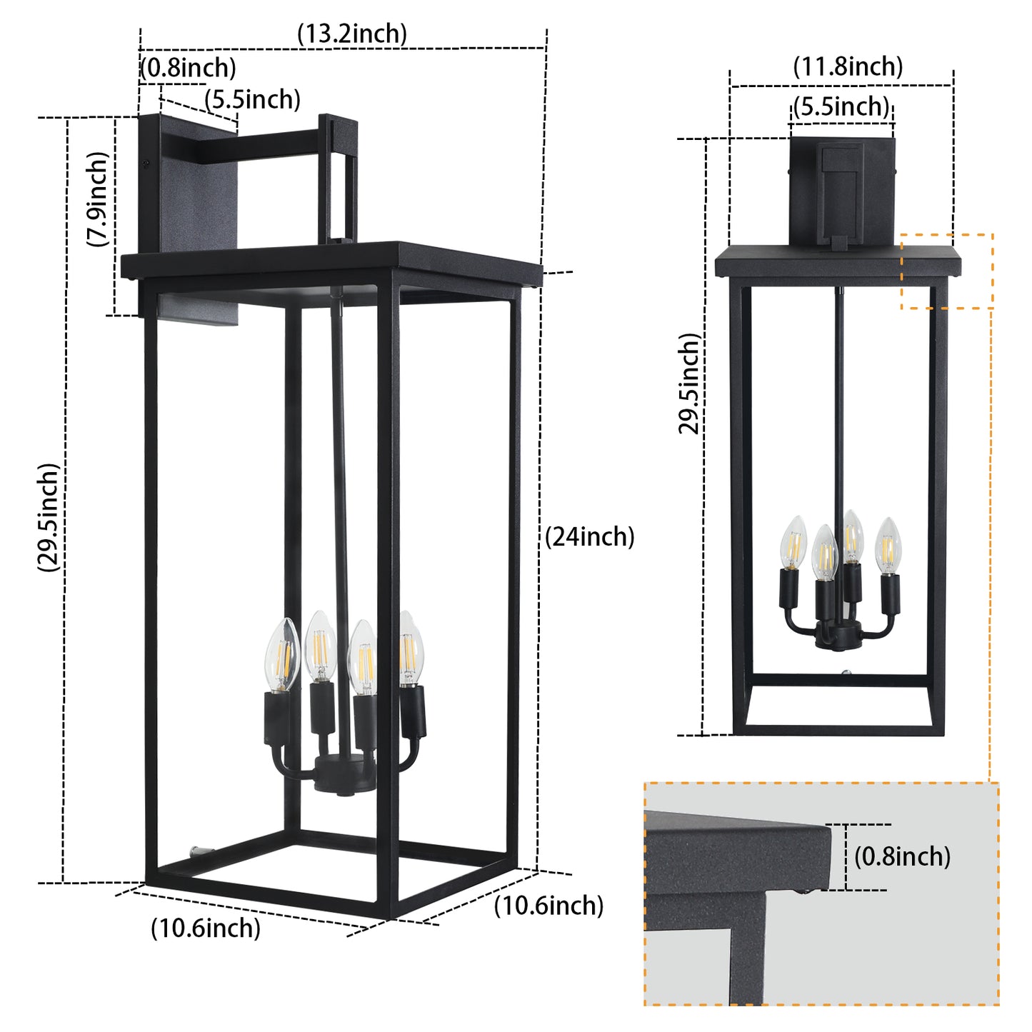 4-Light Black Outdoor Wall Light-DG2001