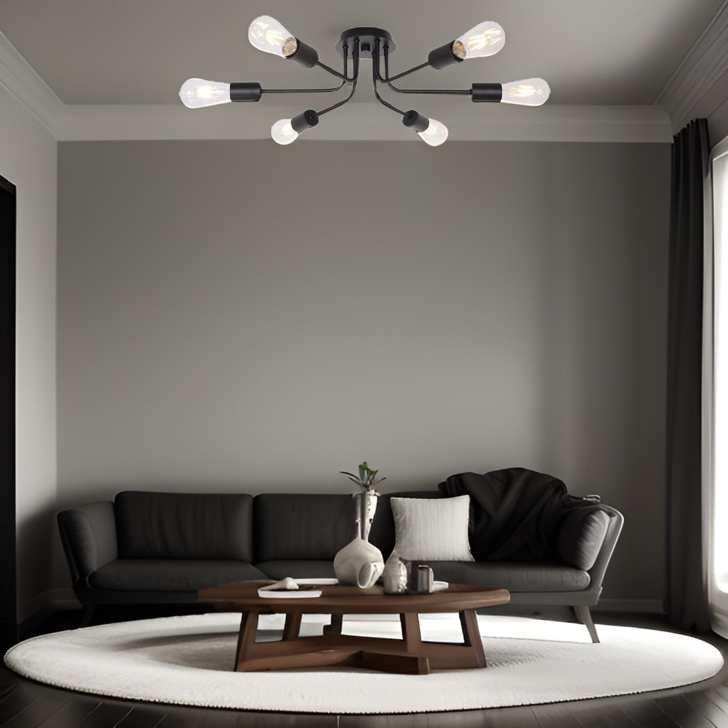 Modern Sputnik Chandelier 6 Light Semi Flush Mount Ceiling Lighting