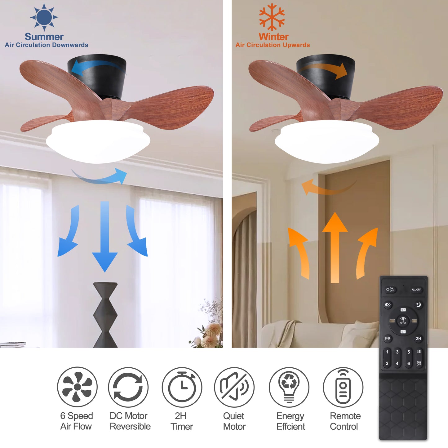 24'' walnut Small Ceiling Fan with Lights