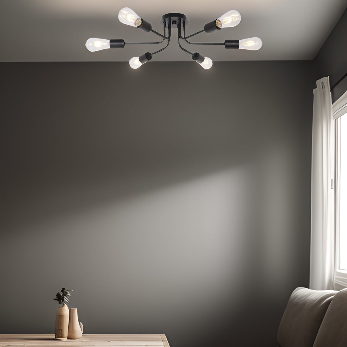 Modern Sputnik Chandelier 6 Light Semi Flush Mount Ceiling Lighting