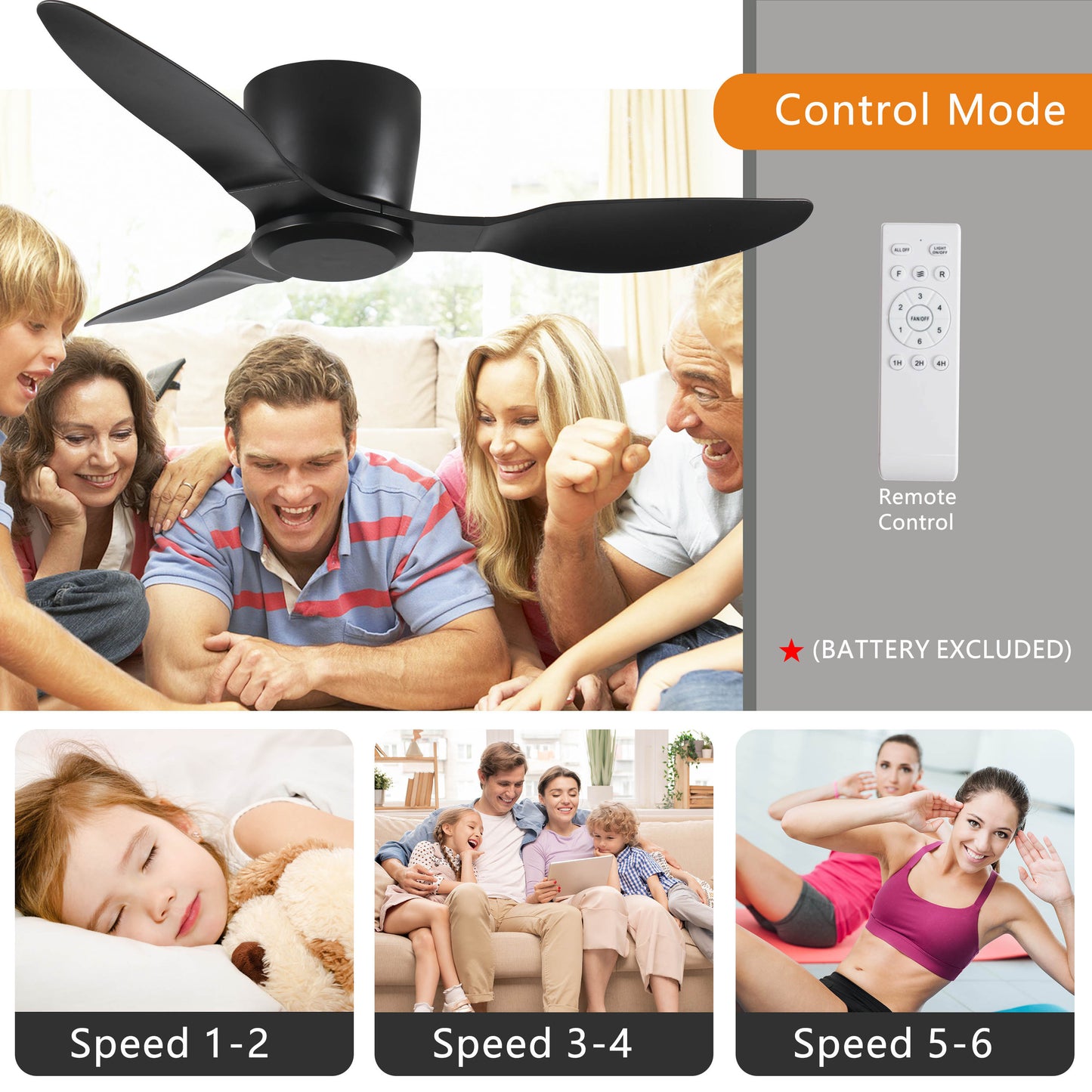40" Flush Mount Ceiling Fan without light