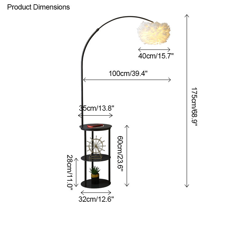 Diff Dimmable Arc Feather Floor Lamp with Charging Shelves-DF7056