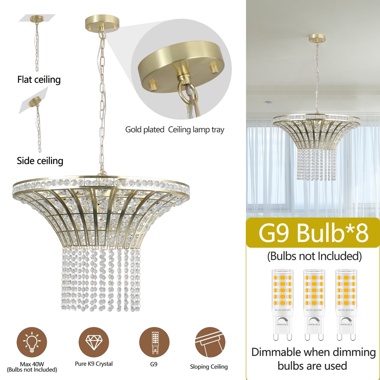 8-Light 23.6" Wide Crystal Waterfall Chandelier-DG2007