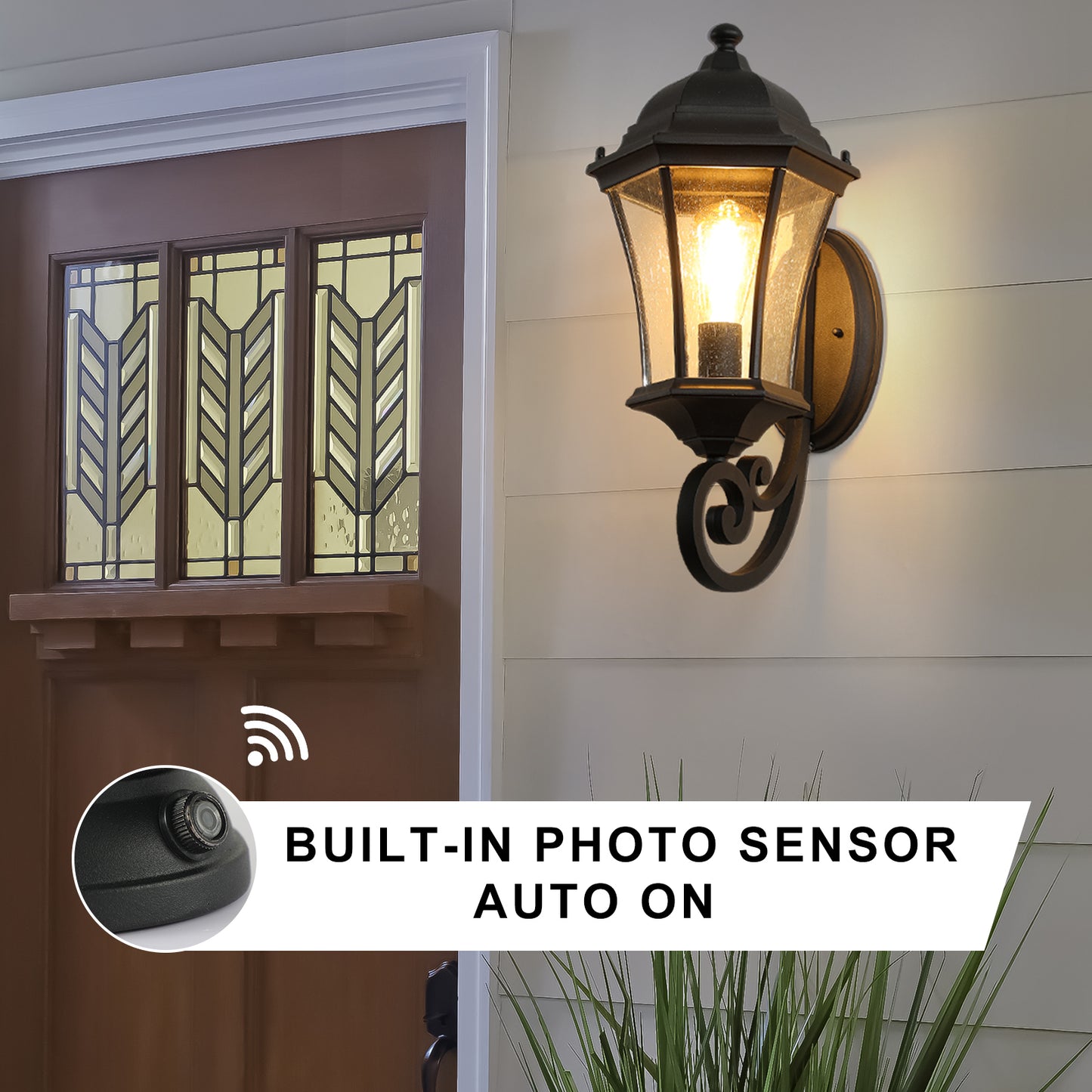 Outdoor Waterproof Glass Retro Wall Lamp with light sense-DG2045