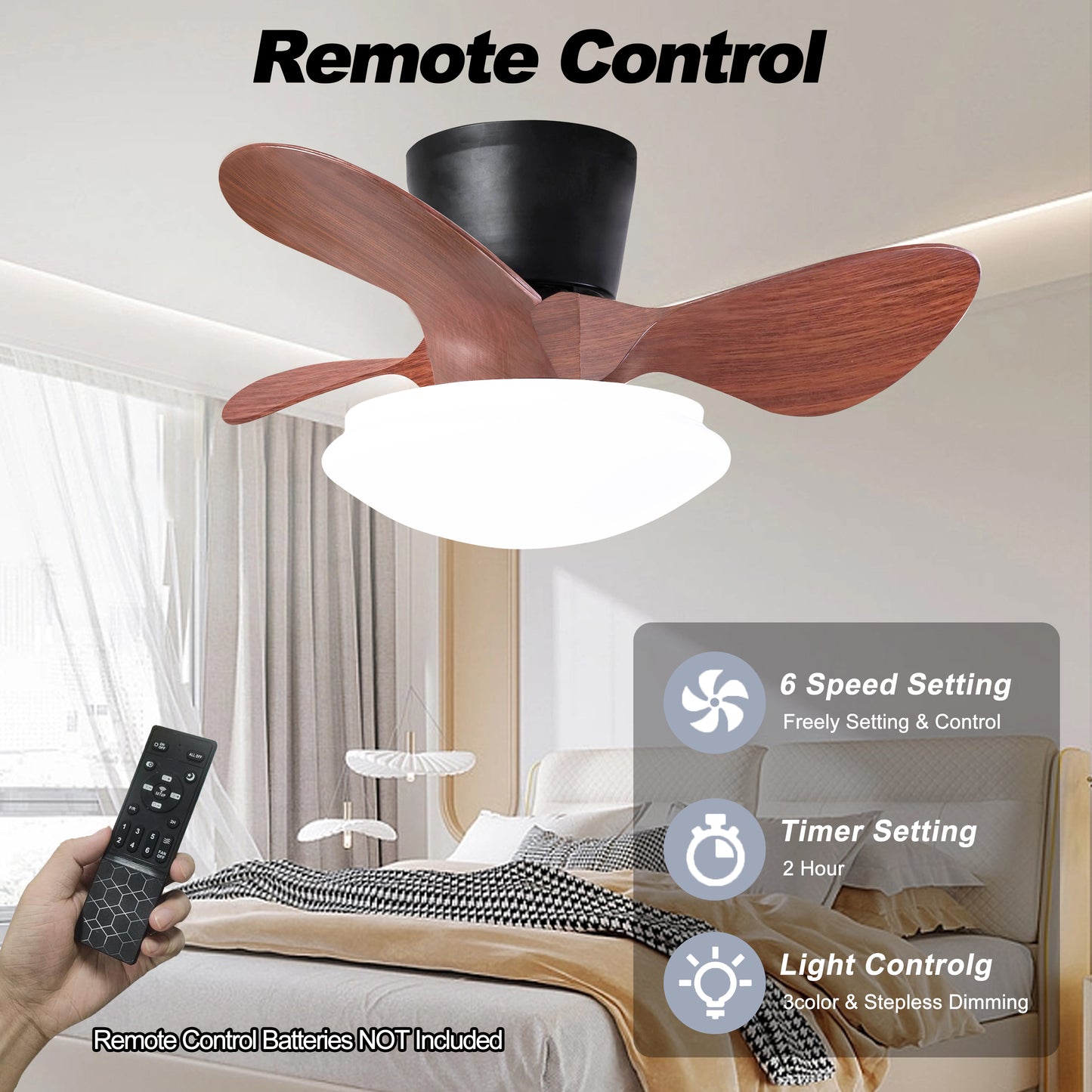 24'' walnut Small Ceiling Fan with Lights