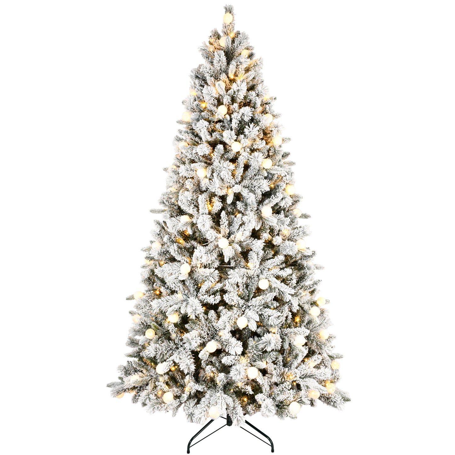8FT PE+PVC Floceked Christmas Tree with Easy Power & Memory Wire Technology, 470 Dual-Color LEDs With 10 Function, G45 Bulbs, and 1793 Tips , Innovative Holiday Experience!