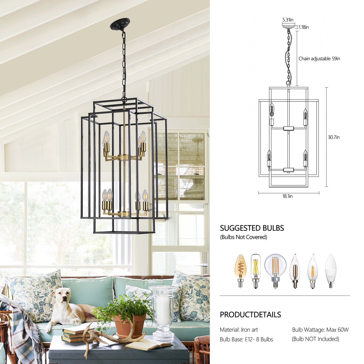 8-Lights Lantern Tiered Pendant Light -DG2008