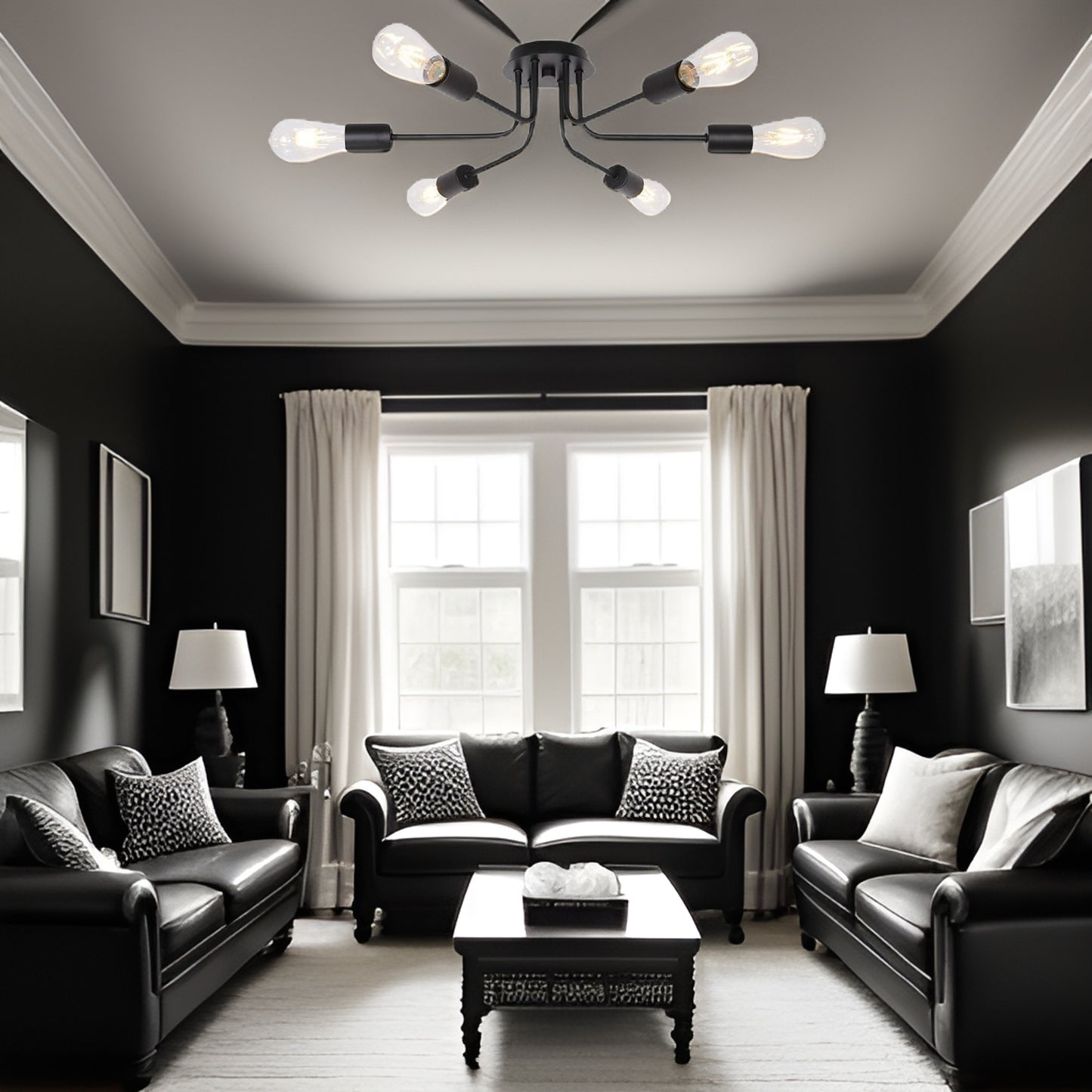 Modern Sputnik Chandelier 6 Light Semi Flush Mount Ceiling Lighting