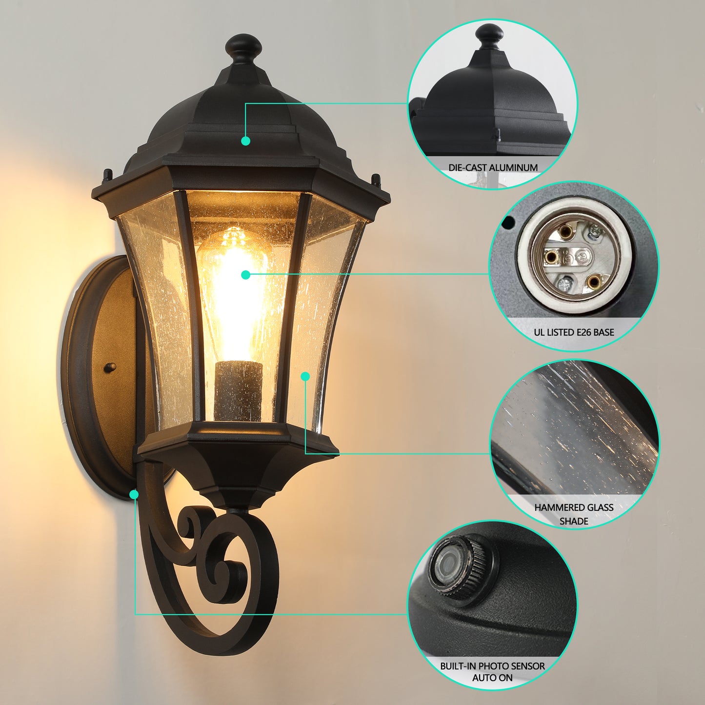 Outdoor Waterproof Glass Retro Wall Lamp with light sense-DG2045