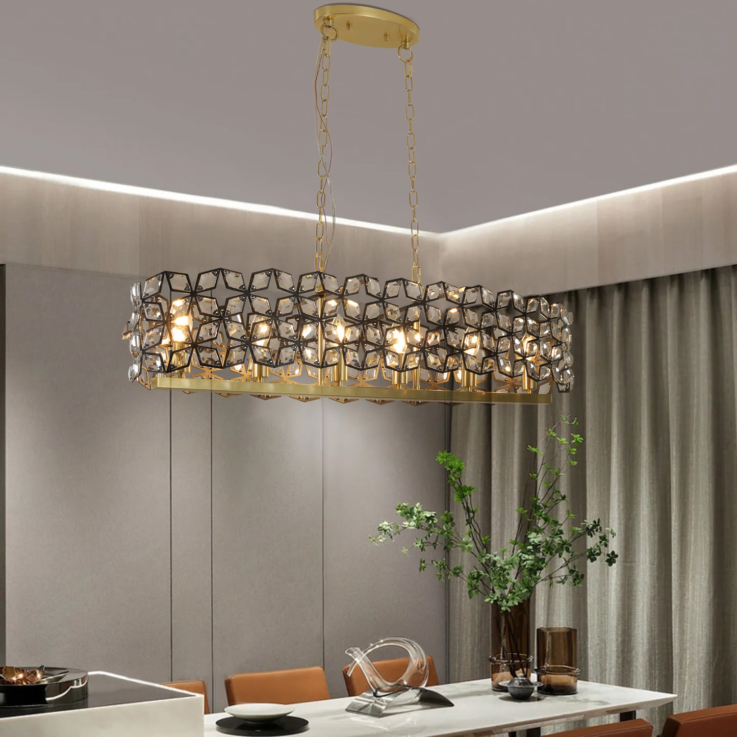 Modern Luxury Champagne Gold Oval Crystal ceiling chandelier -DG2034