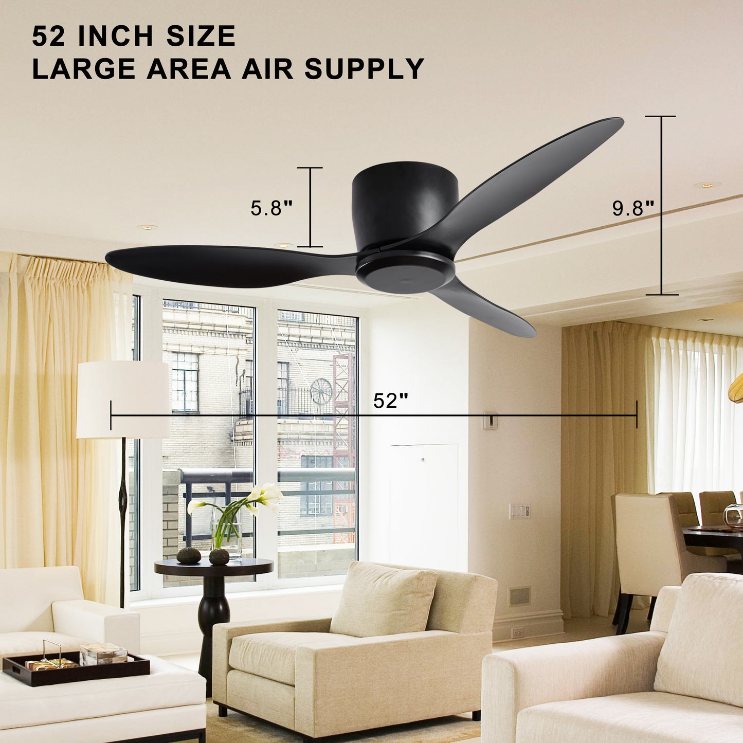52" Flush Mount Ceiling Fan without light