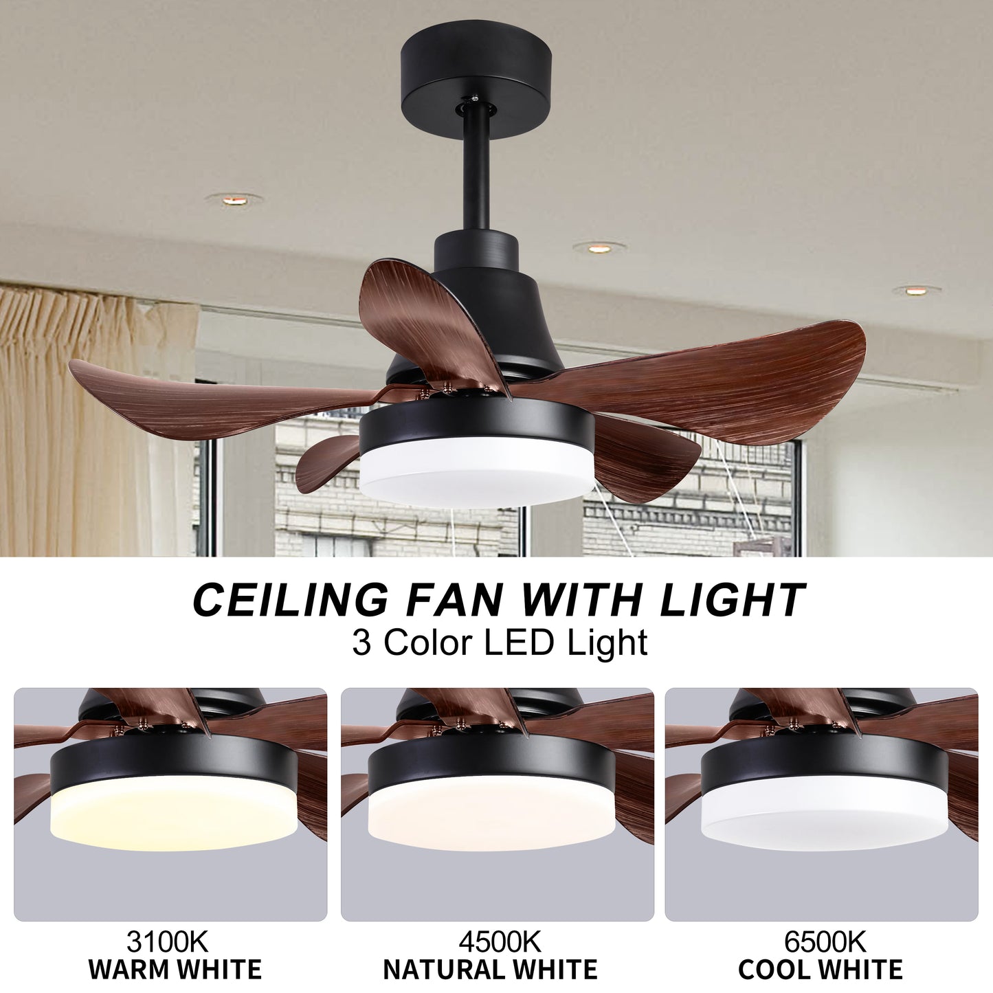 28 lnch Ceiling Fan with Lights Remote Control, Small Ceiling Fan Flush Mount