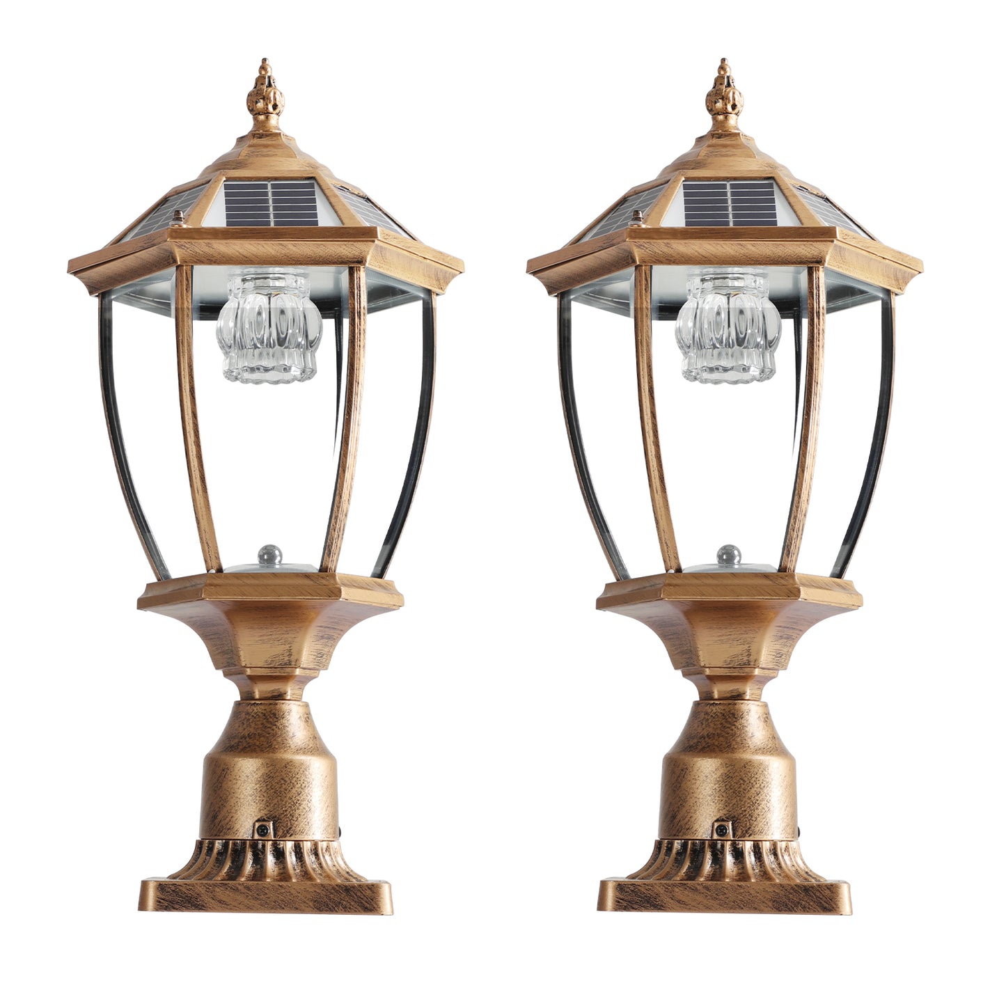 Retro gold Solar Column Headlights With Dimmable LED(2 pack)-DG2056