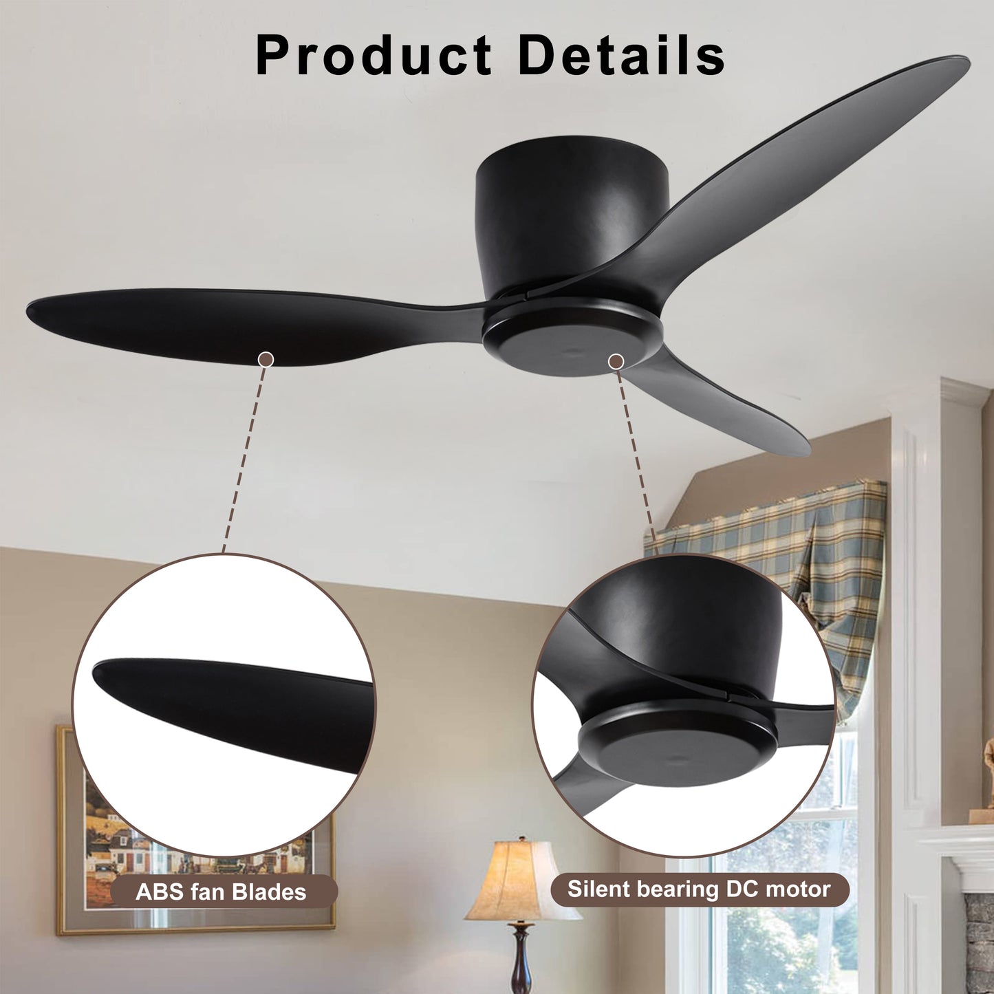 42" Flush Mount Ceiling Fan without light