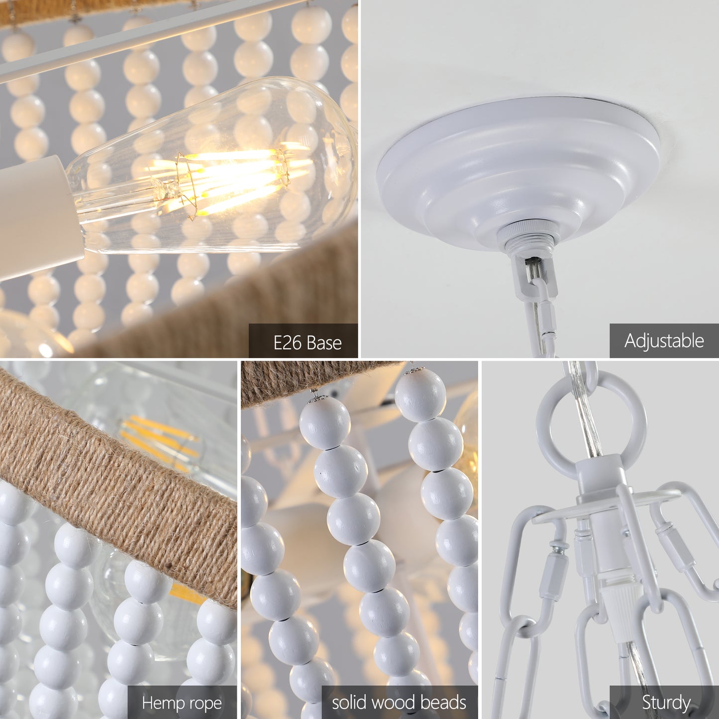 Bohemian style Wood Beaded Chandelier Oak White-DG2051
