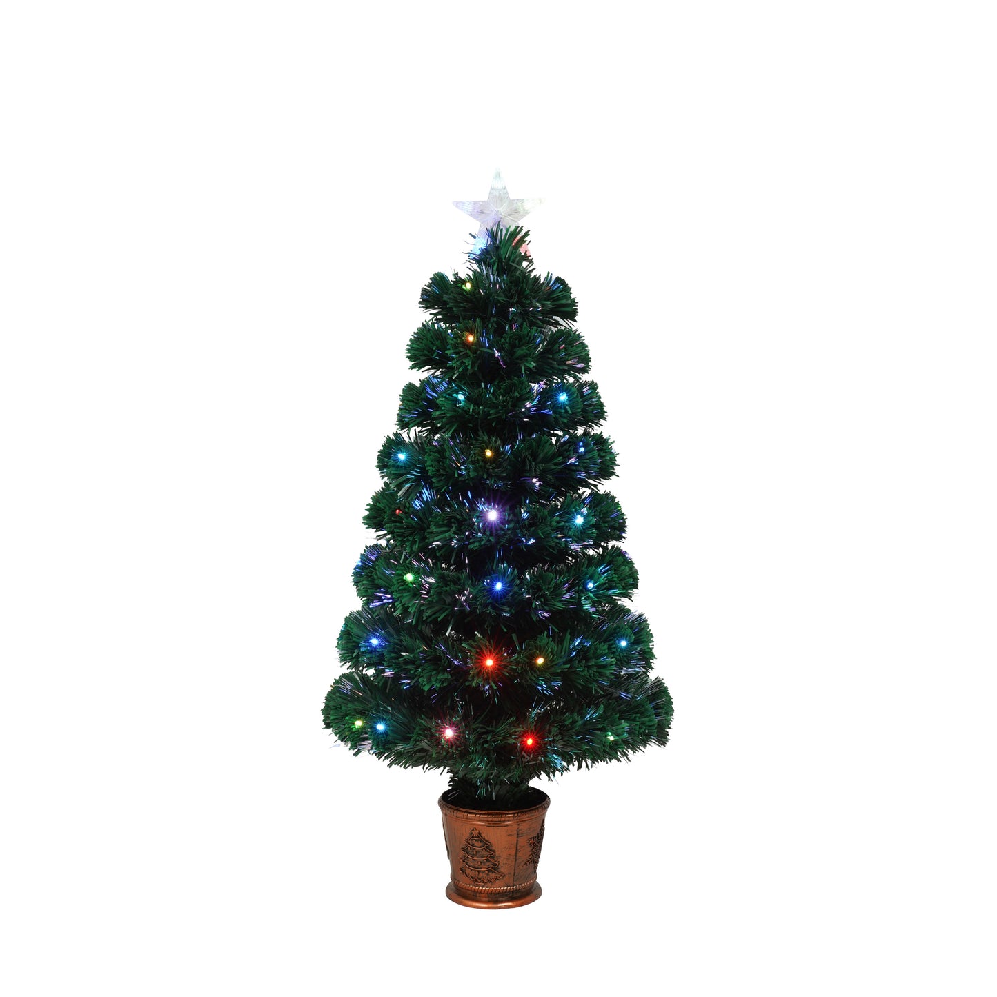 Pre-lit Optical Fiber Christmas Artificial Tree 4-Piece Set, Christmas Garland, Wreath and set of 2 Entrance Trees with Colorful Lights, PVC Festival Celebration Set