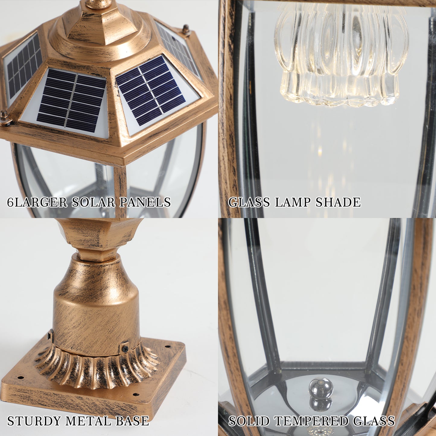 Retro gold Solar Column Headlights With Dimmable LED(2 pack)-DG2056