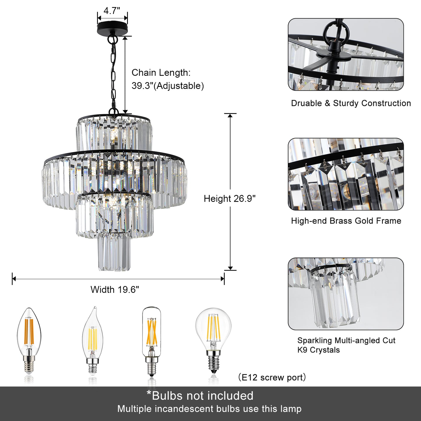 Black Luxury Crystal Chandelier Modern Chandeliers Lights -DG2012