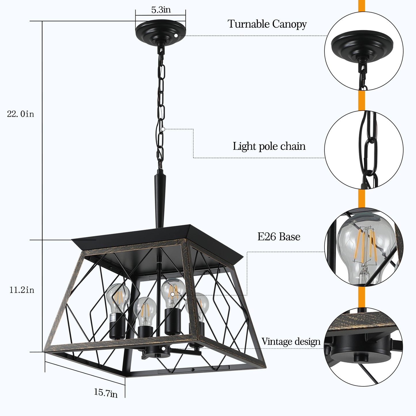 Farmhouse Chandelier 4-Light Vintage Antique Chandeliers -DG2016