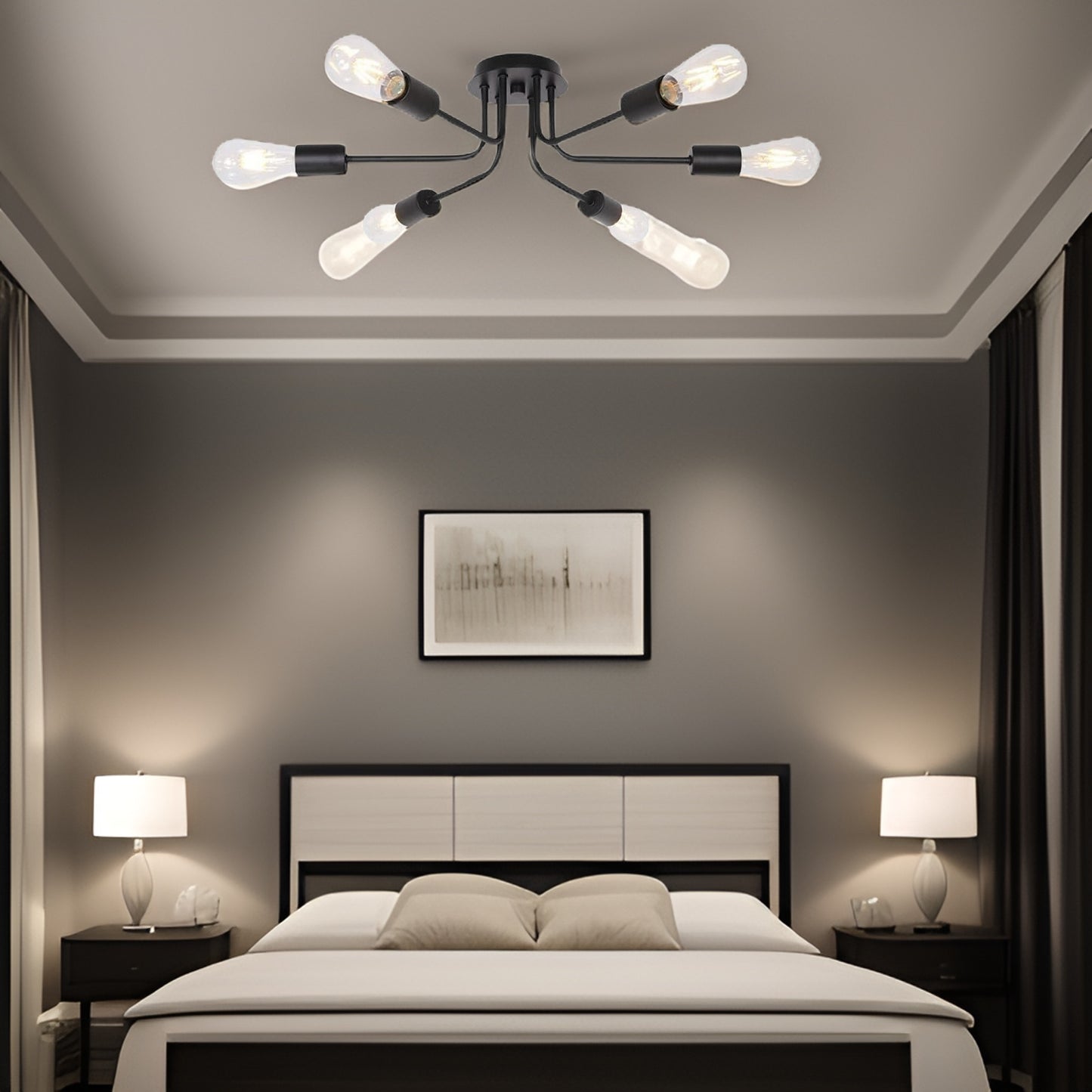 Modern Sputnik Chandelier 6 Light Semi Flush Mount Ceiling Lighting