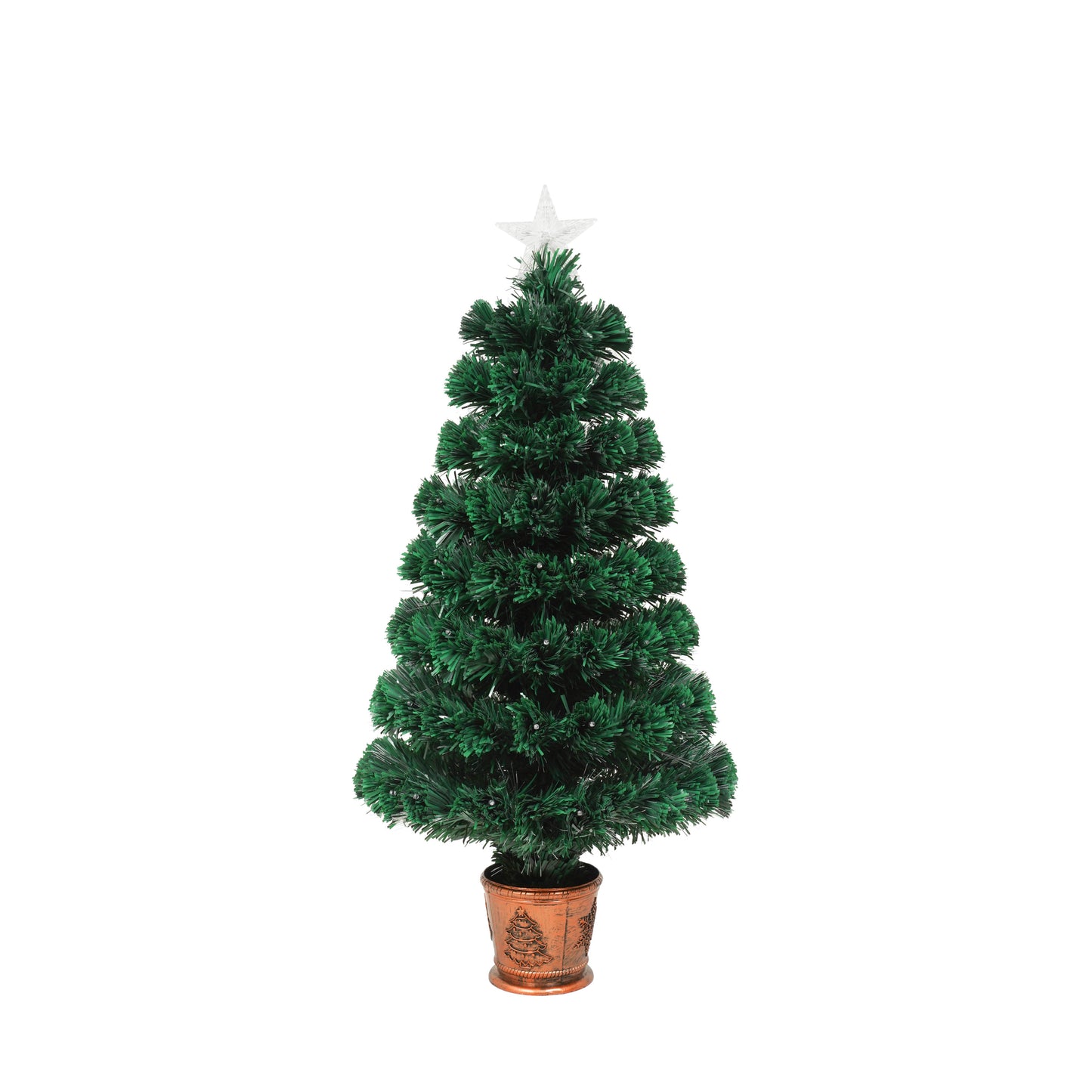 Pre-lit Optical Fiber Christmas Artificial Tree 4-Piece Set, Christmas Garland, Wreath and set of 2 Entrance Trees with Colorful Lights, PVC Festival Celebration Set