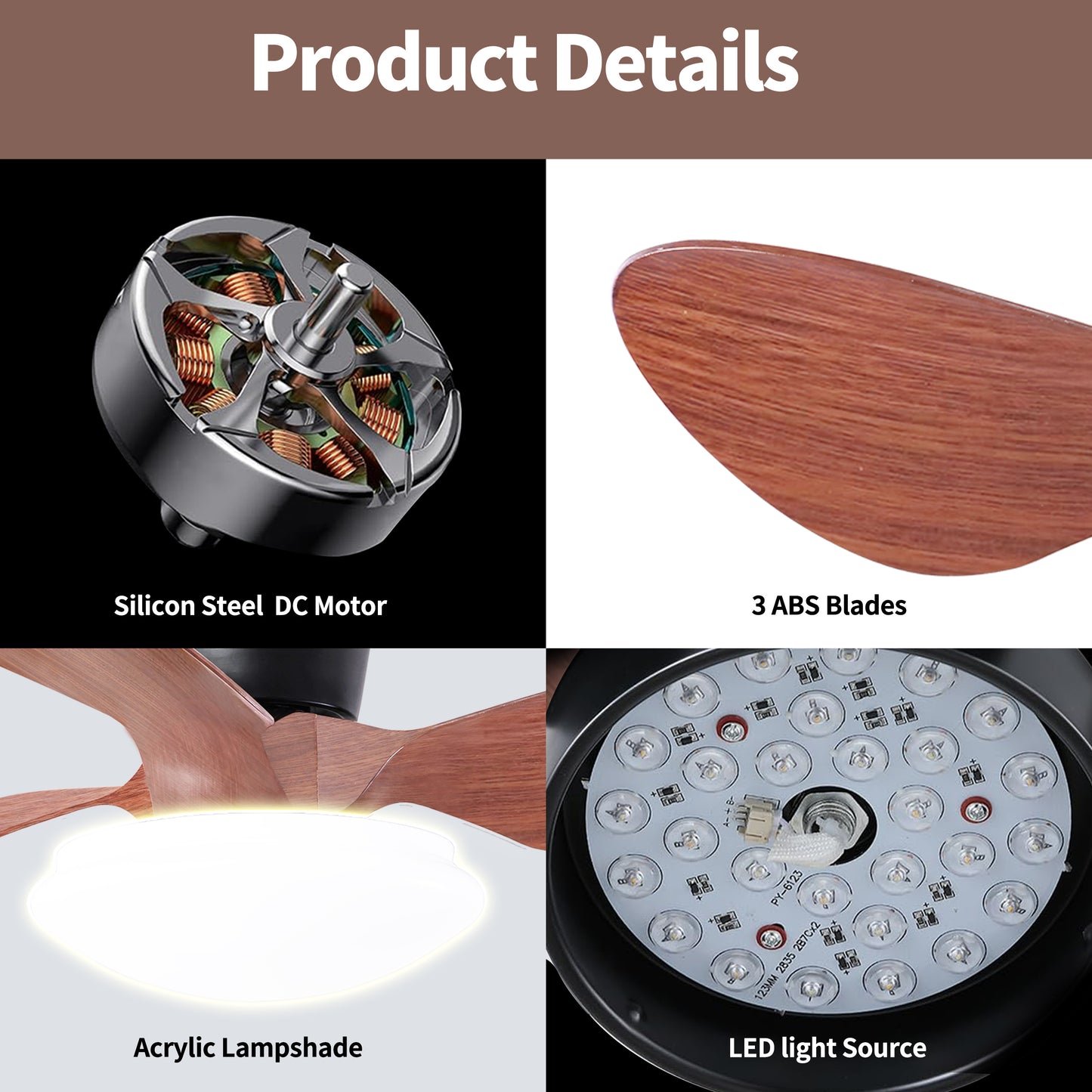 24'' walnut Small Ceiling Fan with Lights