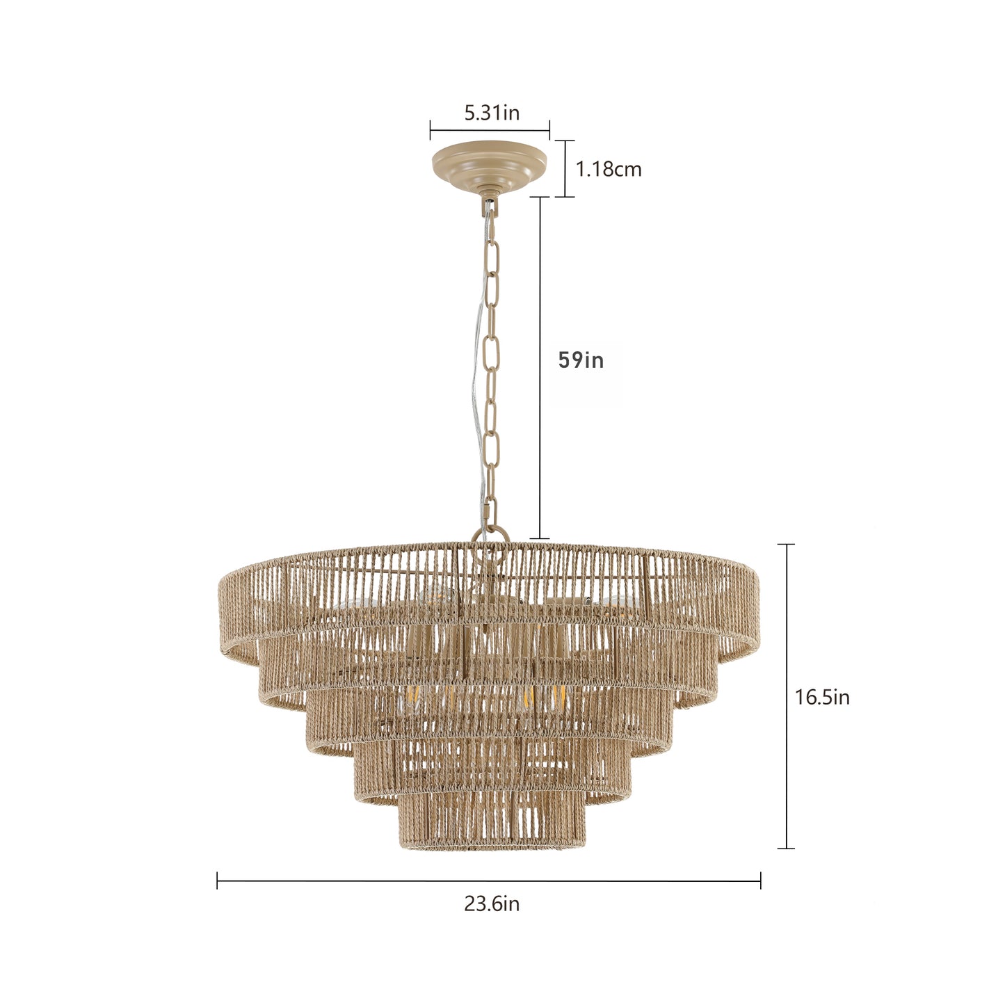 Bohemian style Woven Pendant Light with 5-Tier Rattan Chandelier-DG2052