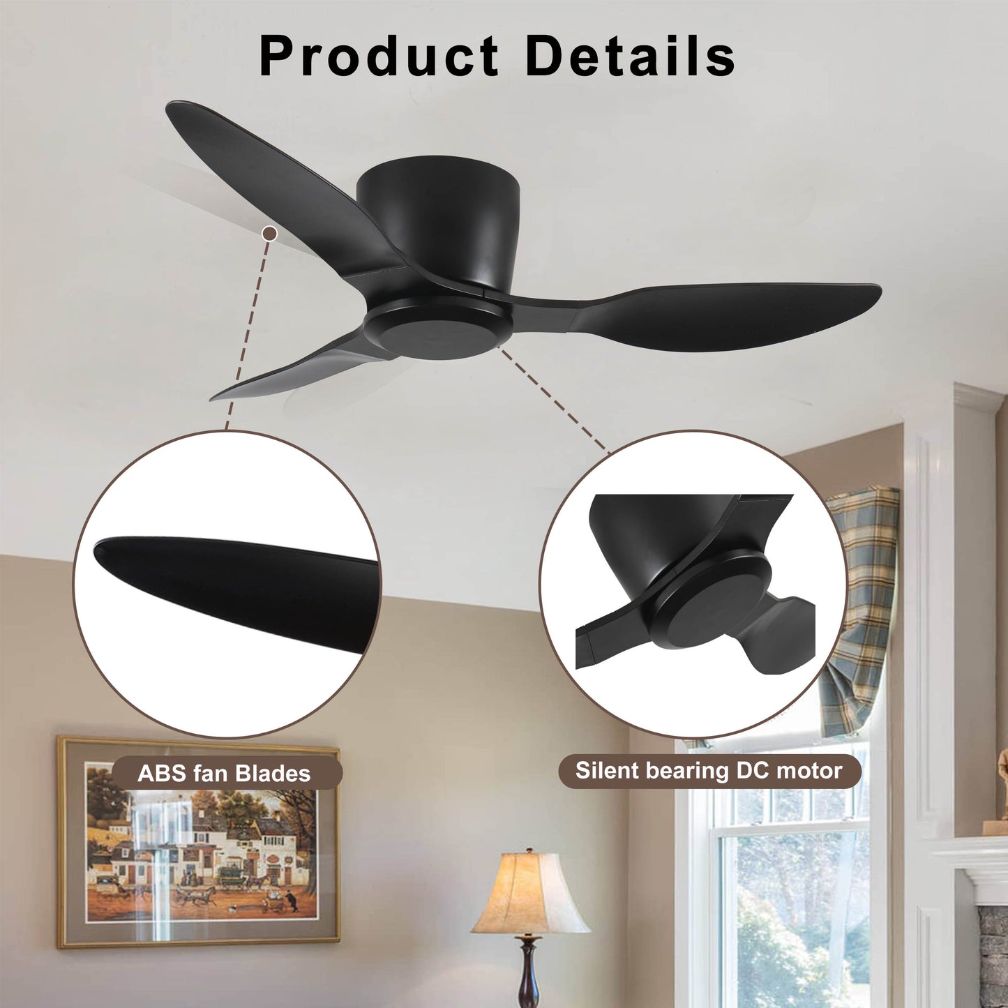 40" Flush Mount Ceiling Fan without light
