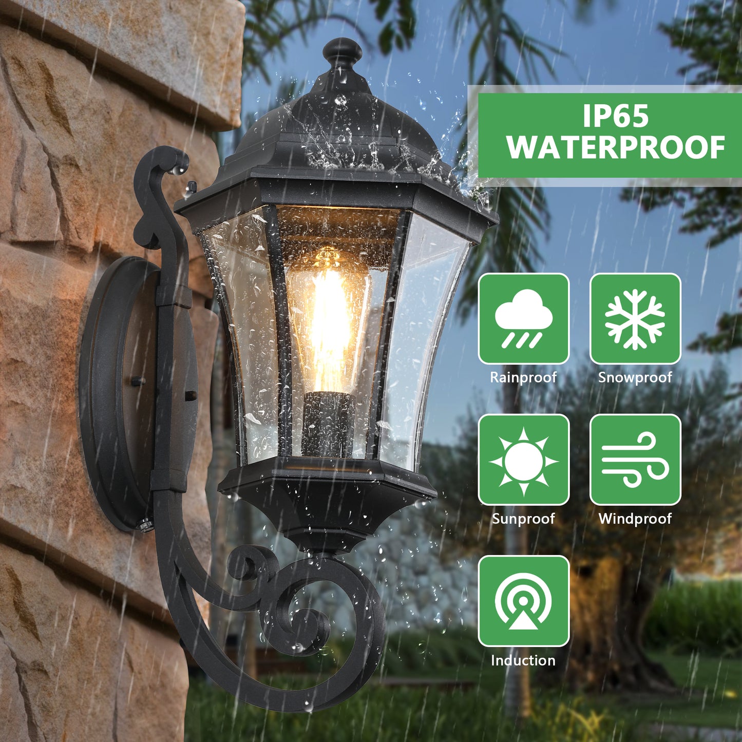Outdoor Waterproof Glass Retro Wall Lamp with light sense-DG2045