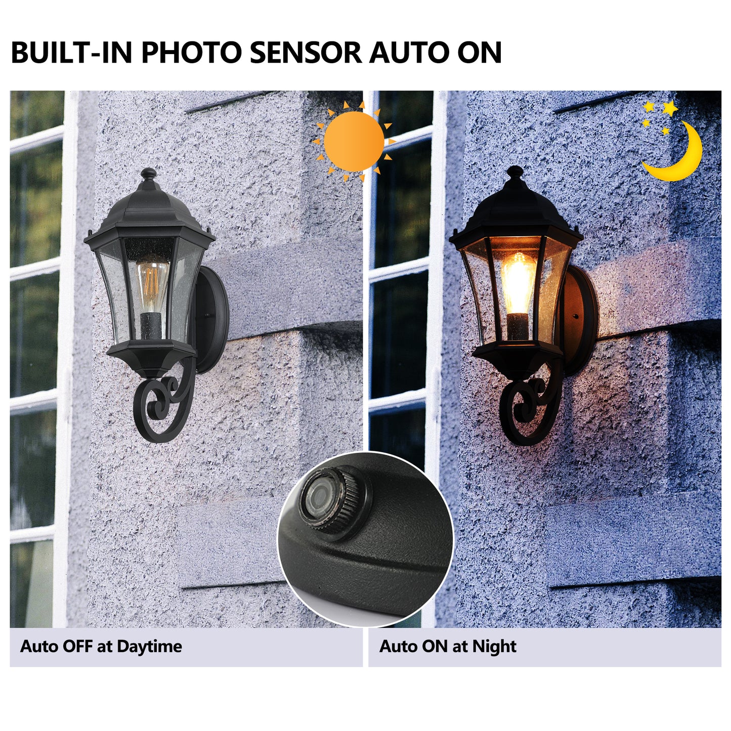 Outdoor Waterproof Glass Retro Wall Lamp with light sense-DG2045