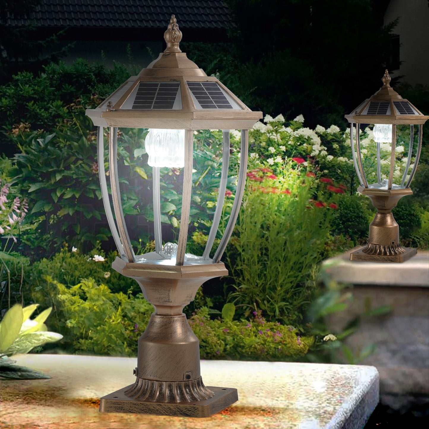 Retro gold Solar Column Headlights With Dimmable LED(2 pack)-DG2056