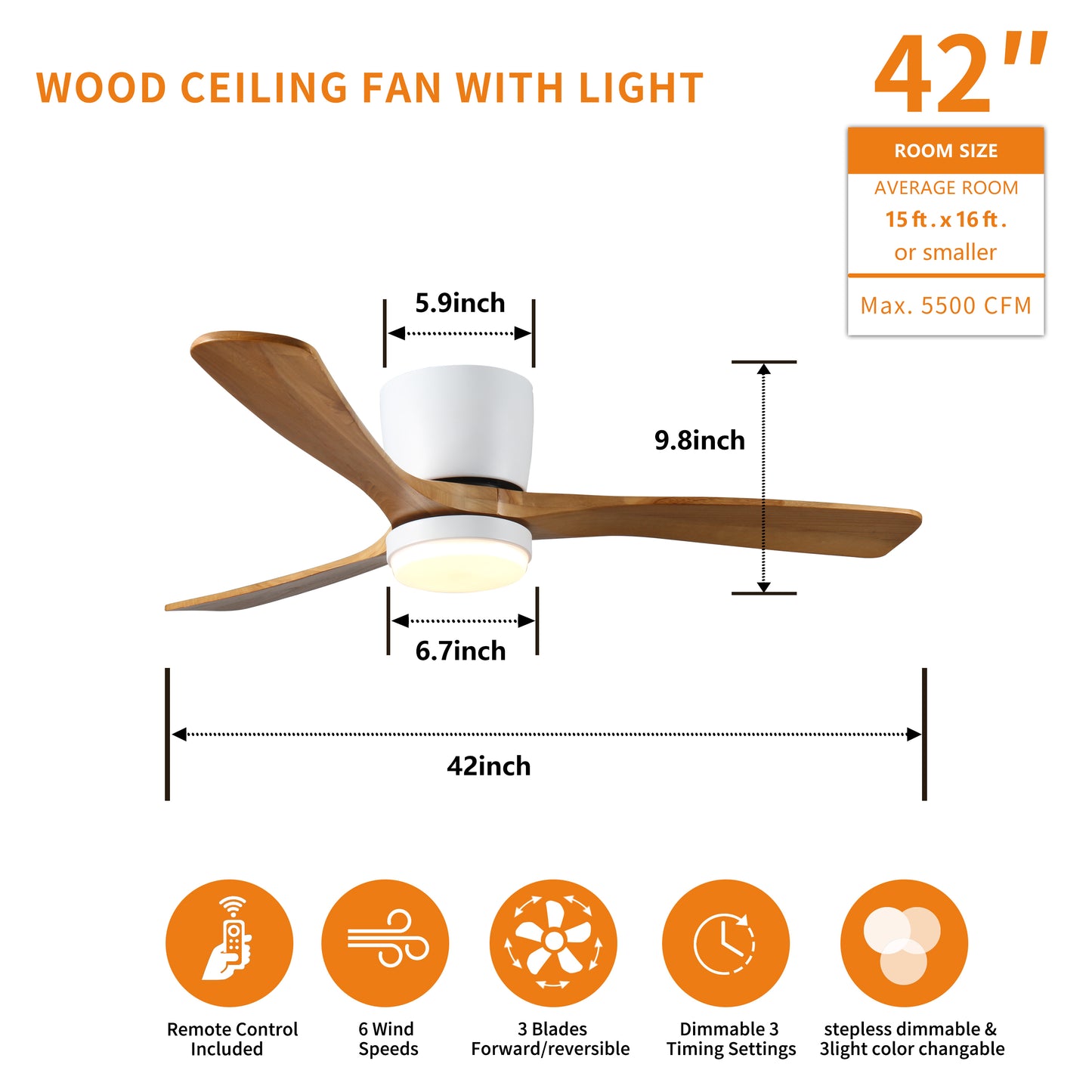 42 inch Wood Ceiling Fans with Lights