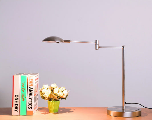 15.75" Tall" Luna" Swing Arm LED Desk Lamp, Satin Steel