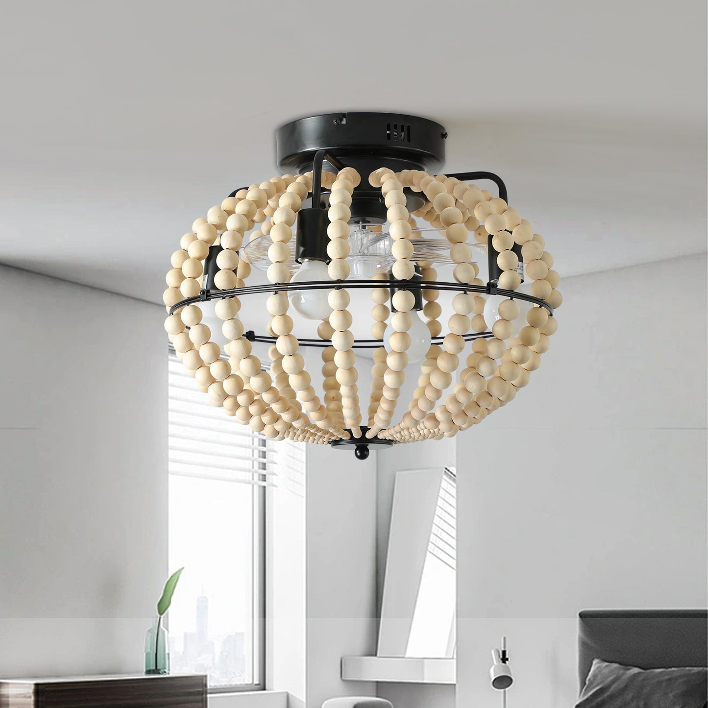 Beaded Fan lamp Wood Beaded Chandelier -DG2011