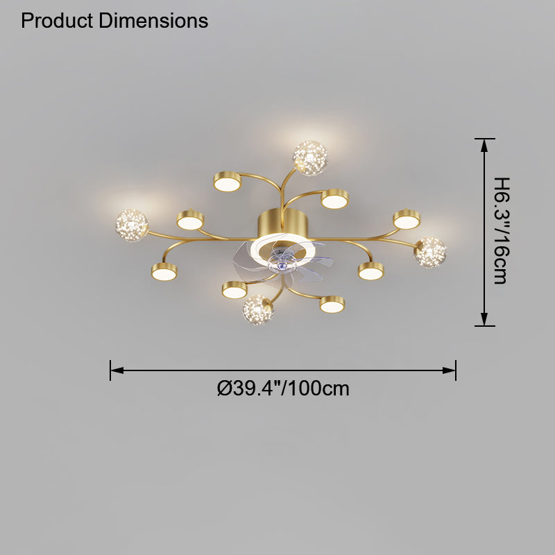 Diff Low Profile Flush Mount Ceiling Fan Chandelier with Remote-DF5051