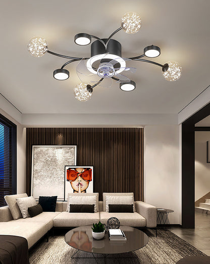 Diff Low Profile Flush Mount Ceiling Fan Chandelier with Remote-DF5051