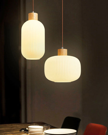 Diff Ribbed Milk Glass Lantern Pendant Light-DF2115