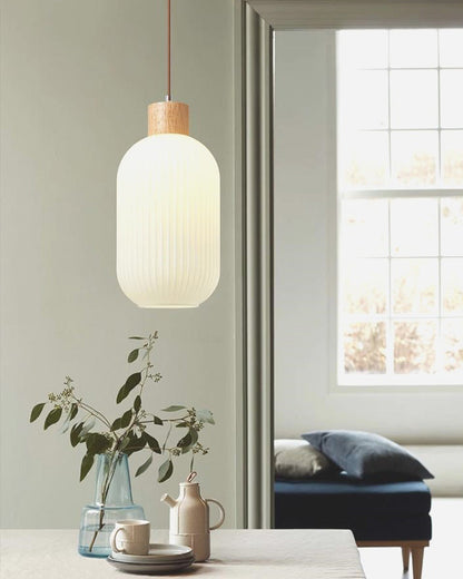 Diff Ribbed Milk Glass Lantern Pendant Light-DF2115