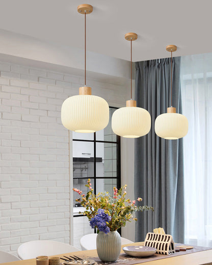 Diff Ribbed Milk Glass Lantern Pendant Light-DF2115