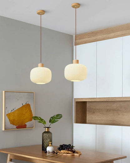 Diff Ribbed Milk Glass Lantern Pendant Light-DF2115